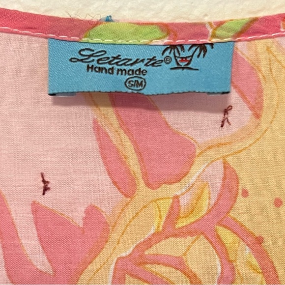 LeTarte embelished tropical swim cover cardigan top, cotton, pastel colors, S/M - Picture 2 of 14